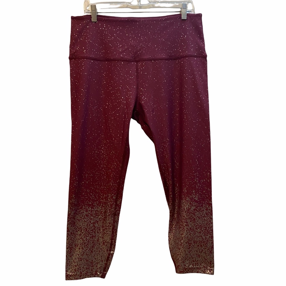 Beyond Yoga Size 2X Alloy Ombre Metallic Gunmetal Speckle Burgundy High Waisted